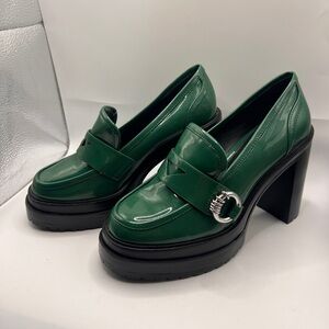Emerald Green Chunky Heel Loafers